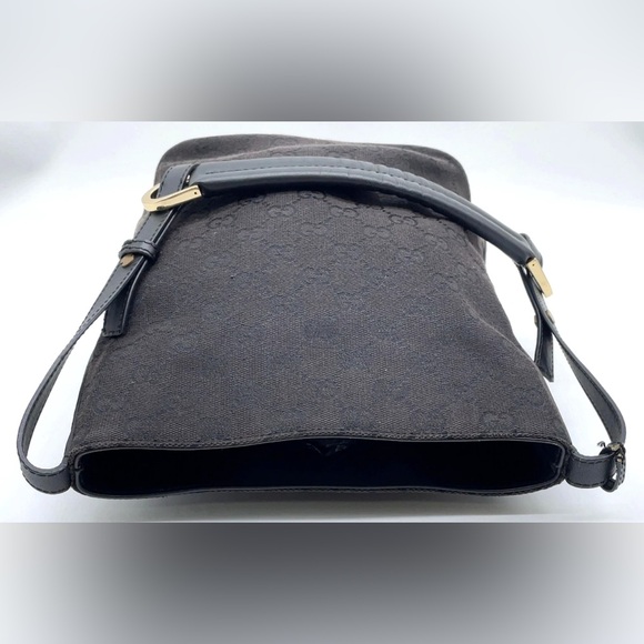 Gucci denim fabric leather Deep brown black Monogram Shoulder Bag AUTHENTIC - Picture 3 of 13